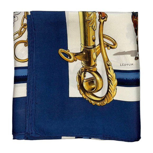Hermès HERMES  "EQUIPAGES" Carre 90cm Square Silk Scarf Navy - Picture 10 of 16